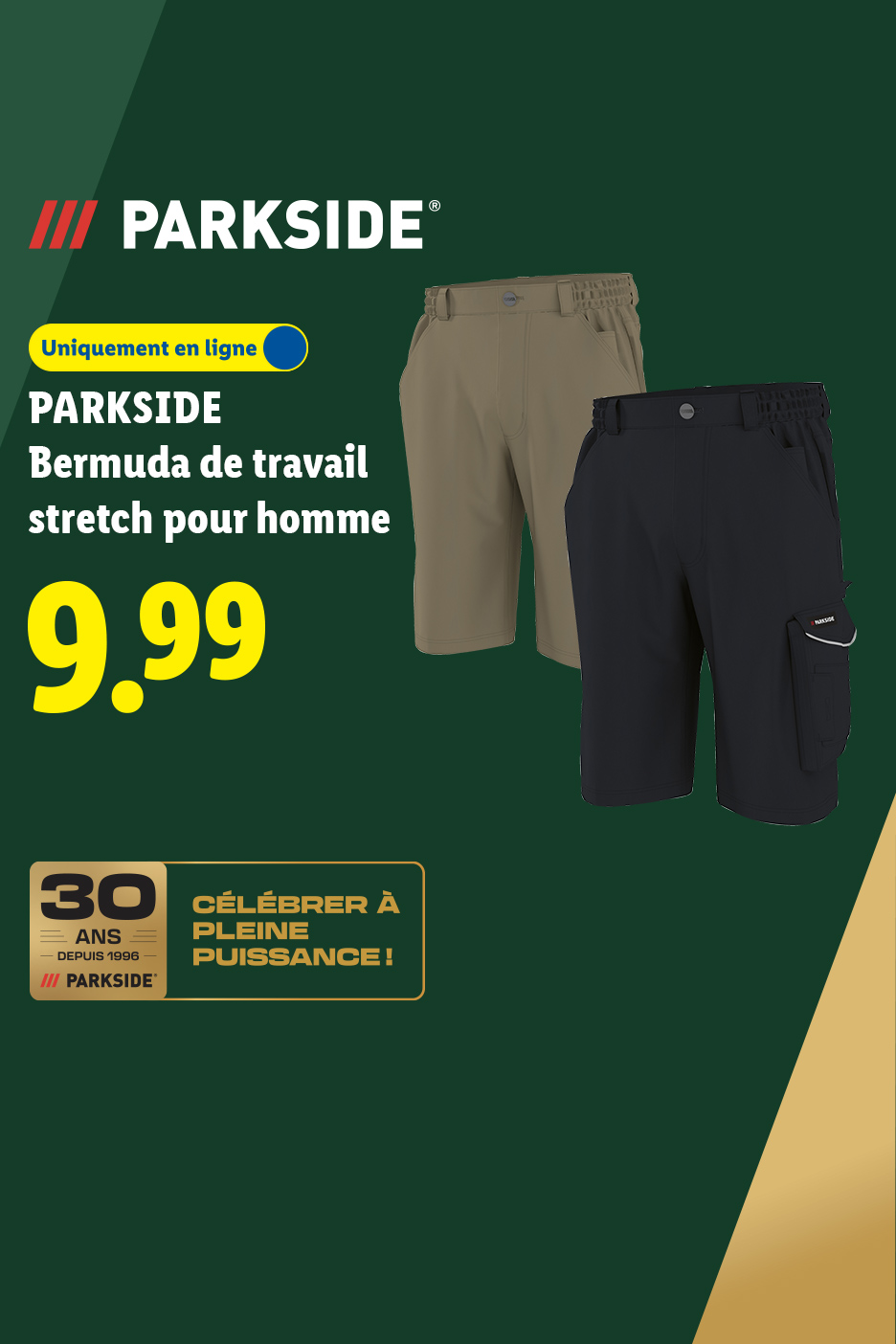 A partir du jeudi 30/07, profitez de notre bermuda de travail stretch pour homme à 9,99€ seulement sur Lidl.fr