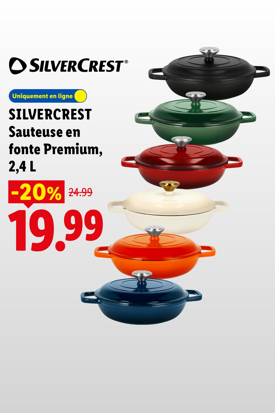 Sauteuse en fonte premium, 2,4 L