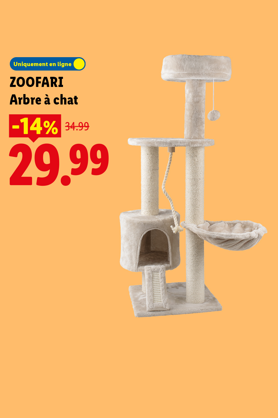 Arbre à chat à 29,99€ au lieu de 34,99€ soit une réduction de -14% sur lidl.fr