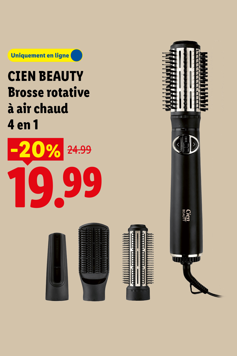 Brosse rotative à air chaud 4 en 1  à 19,99€ au lieu de 24,99€ soit -20% de réduction sur lidl.fr