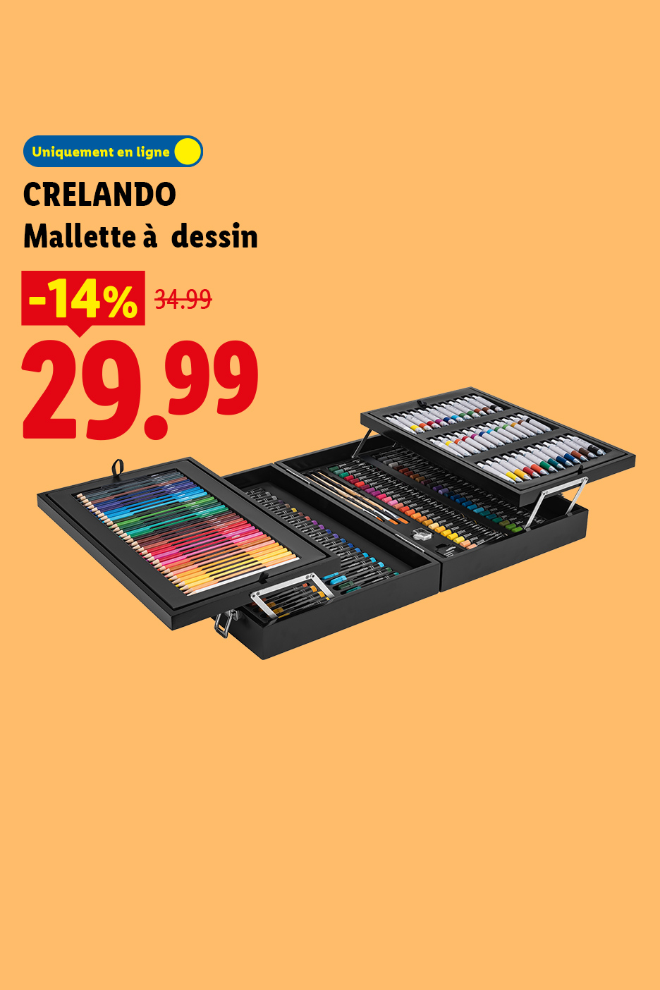 Mallette à dessin à 24,99€ au lieu de 34,99€ soit une réduction de -14% sur lidl.fr