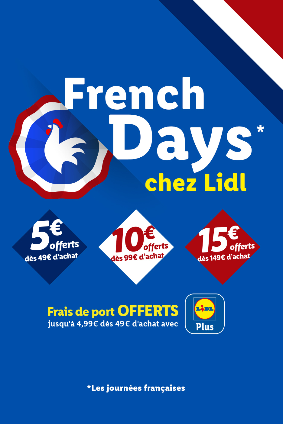 Offres promotionnelles pour les French Days avec des réductions dès 49€ d'achat.