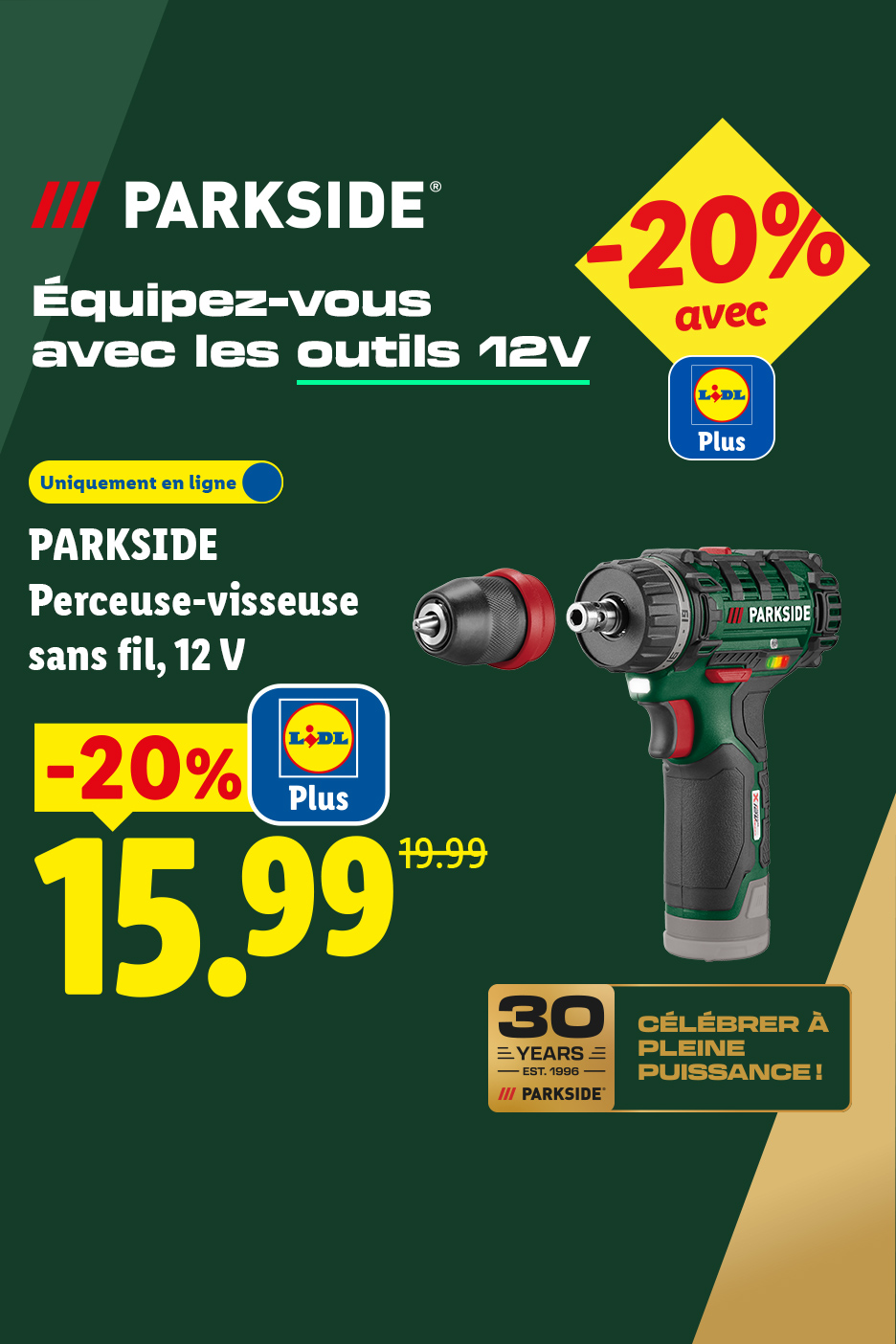 Perceuse-visseuse sans fil 12 V en promotion à 15,99 € au lieu de 19,99 € avec un coupon -20% Lidl Plus 