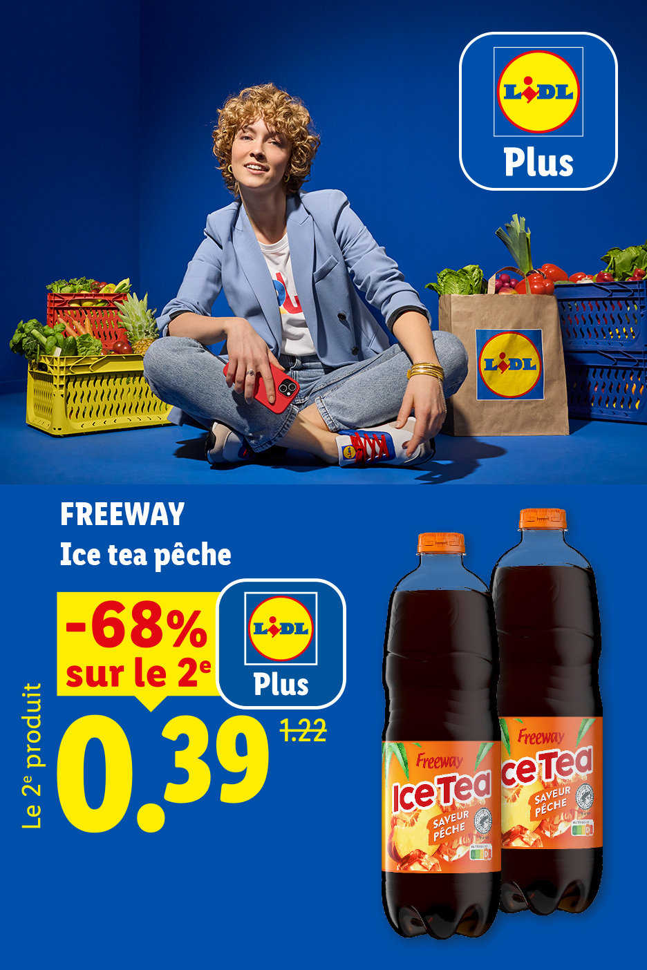 A partir du jeudi 08/10, profitez d'une réduction Lidl Plus de -68% sur le deuxième ice tea pêche, soit le 2ème produit à 0,39€ au lieu de 1,22€, uniquement chez Lidl !