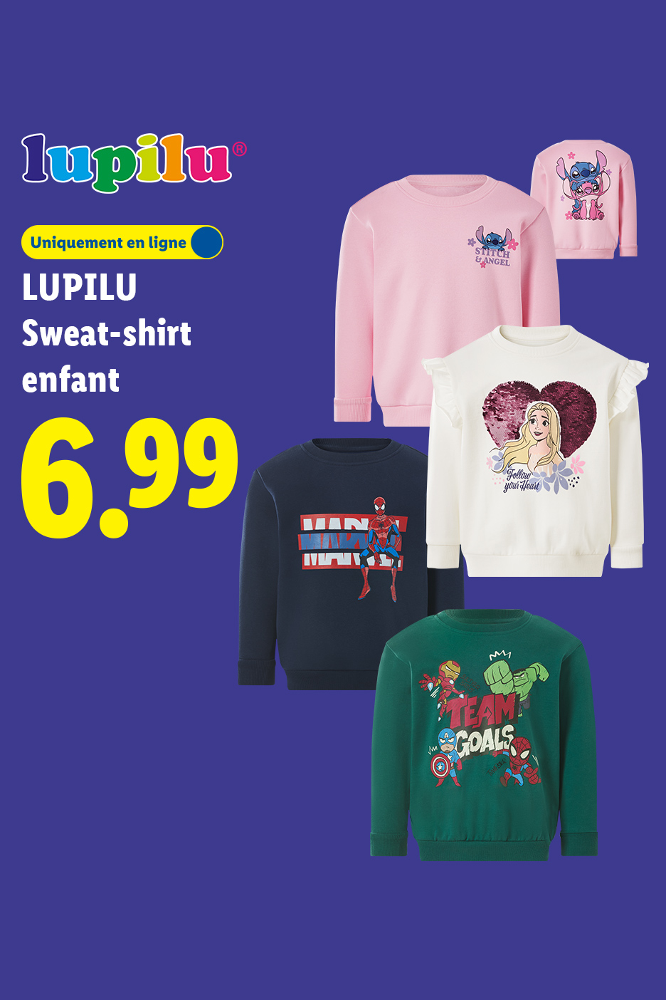 A partir du jeudi 08/10, profitez de notre sweat-shirt enfant à 6.99 €, uniquement sur Lidl.fr !