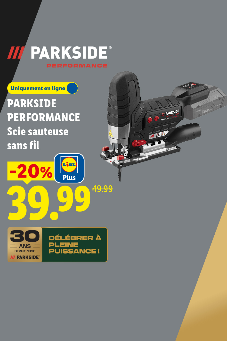 Dès le 26/10, profitez de -20% sur une sélection de produits Parkside Performance avec votre coupon Lidl Plus uniquement en ligne. La scie sauteuse sans fil passe à 49,99€ au lieu de 39,99€
