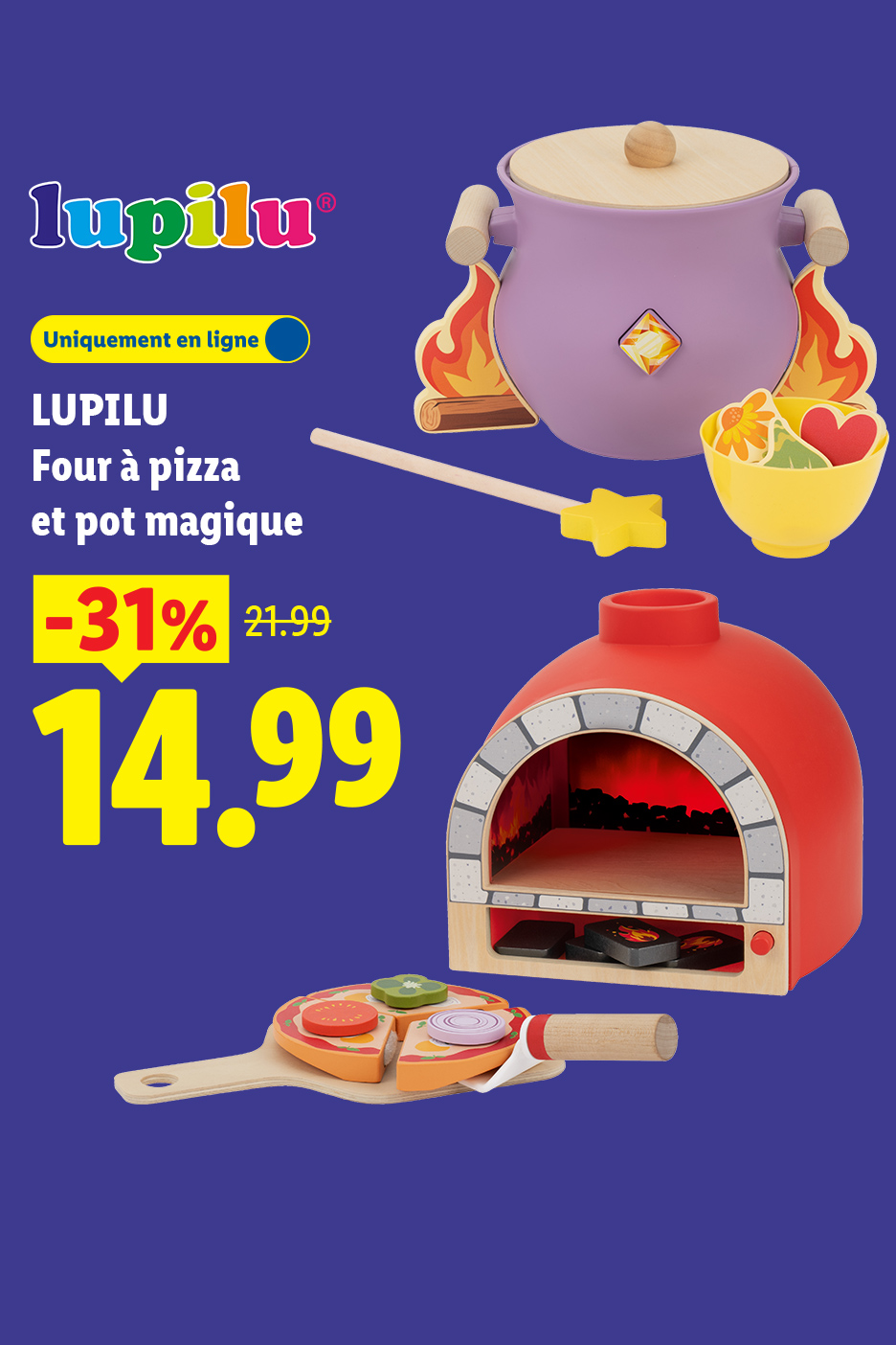 Profitez du Four à pizza et pot magique en bois pour enfants en promotion à 14,99€ au lieu de 21,99€ uniquement sur Lidl.fr