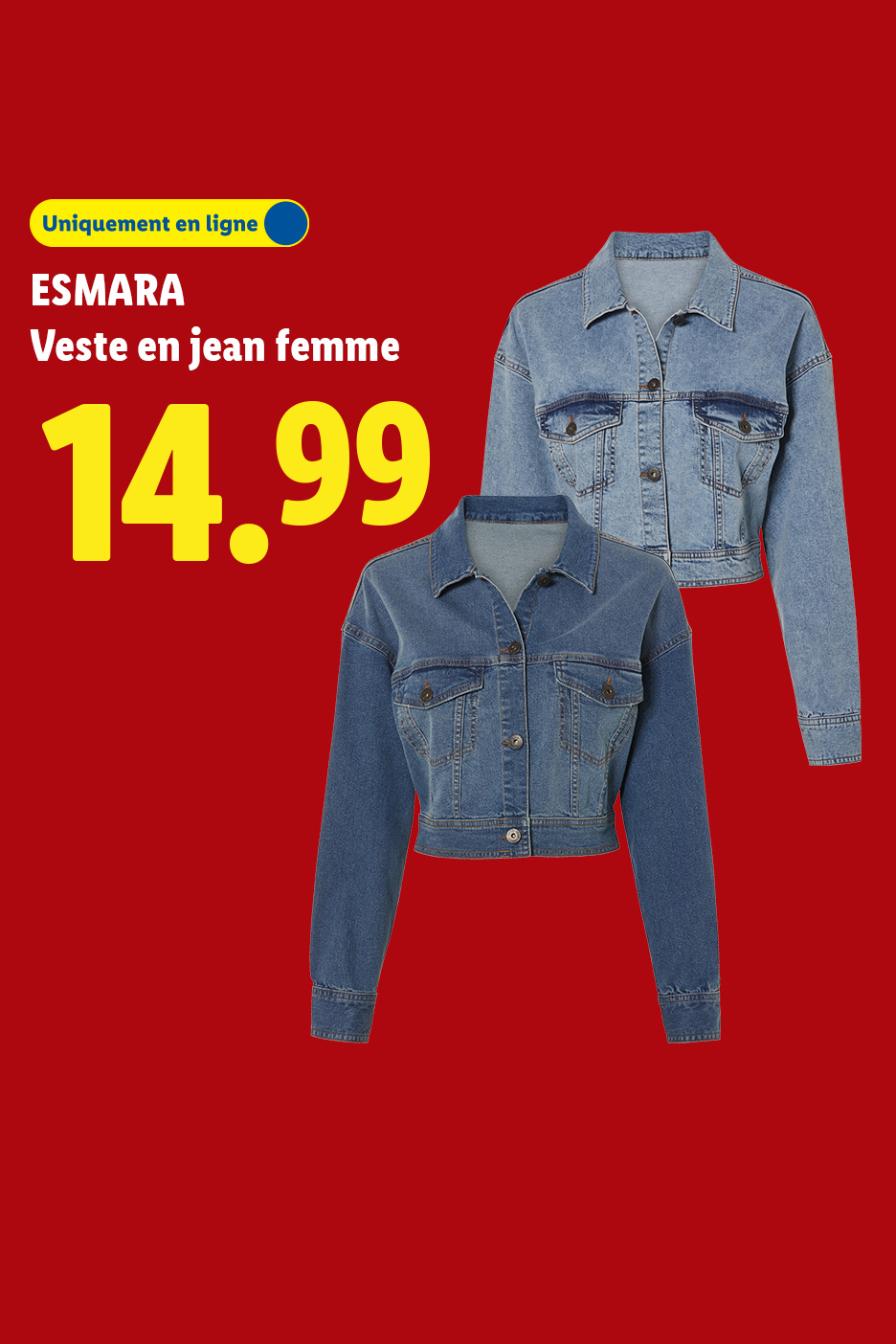 Deux vestes en jean pour femme, disponibles en ligne pour 14,99.