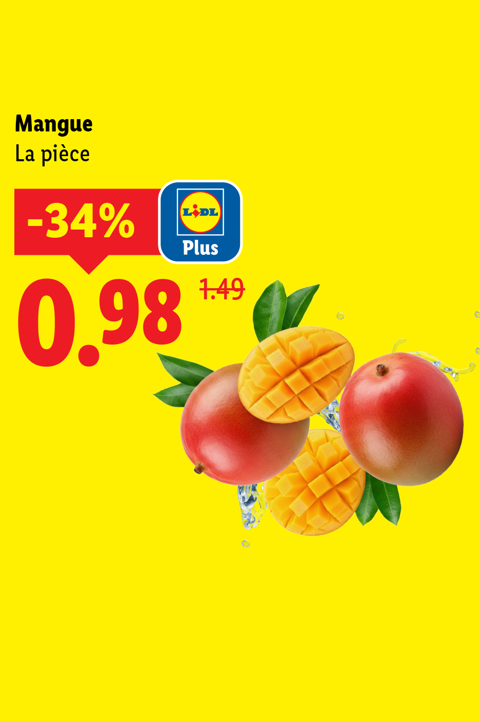 Mangues en promotion à 0,98€ l'unité, avec une réduction de 34%.