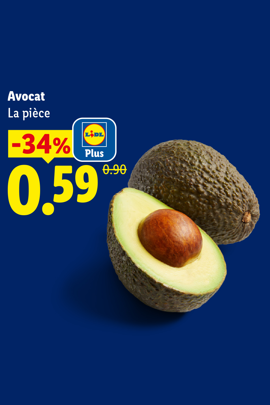 Du jeudi 18/06 au dimanche 21/06, profitez de 34% de réduction sur nos avocats, à 0,59€ la pièce au lieu de 0,90€