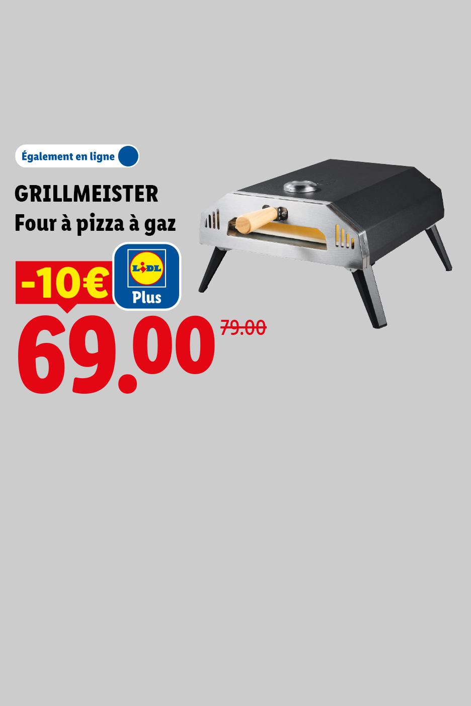 Four à pizza à gaz GRILLMEISTER, avec une réduction de 10€, prix final 69.00€ au lieu de 79.00€.
