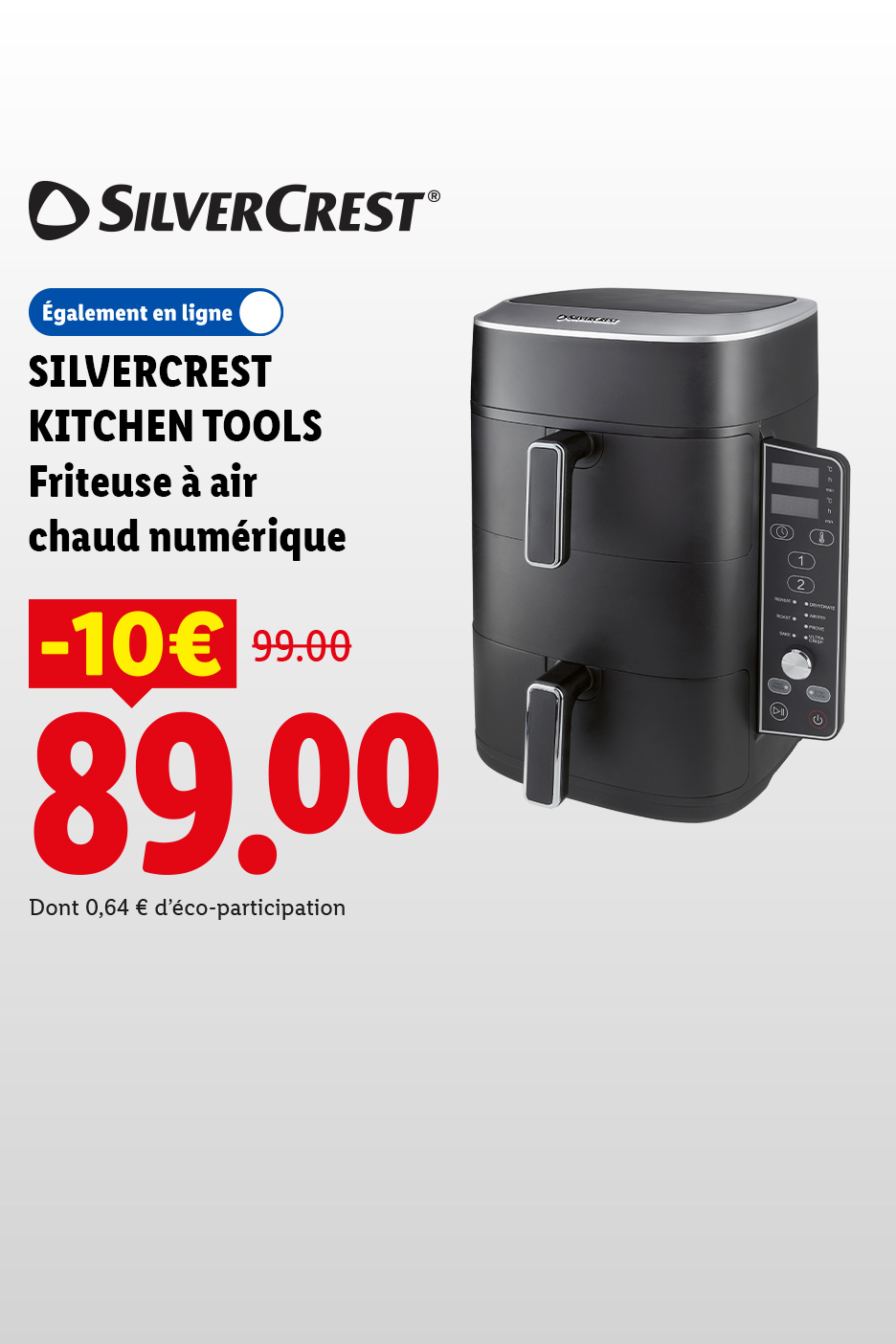 Friteuse à air chaud numérique à 89,00 € au lieu de 99,00€ soit une réduction de -10€