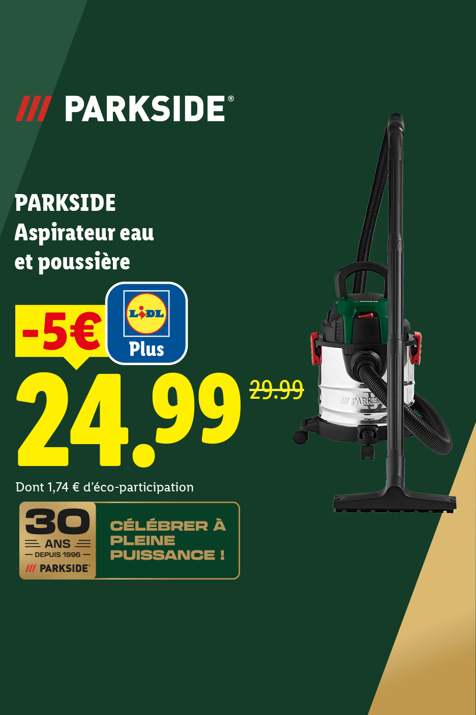 A partir du 12 octobre, retrouvez notre aspirateur eau et poussière en promotion avec Lidl Plus à 24,99 € au lieu de 29,99 €, disponible chez Lidl.