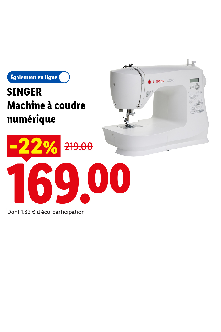 Machine à coudre numérique en promotion à 169,00 € au lieu de 219,00 €.