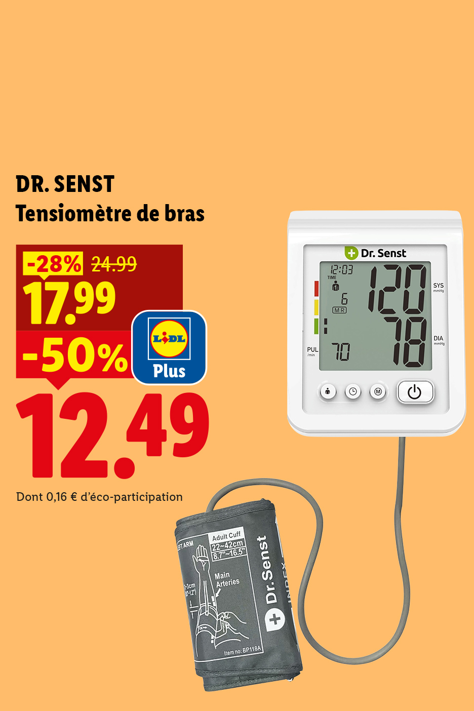 Le jeudi 21/05, profitez de -50% sur un Tensiomètre de bras, soit 12,49€ avec Lidl Plus