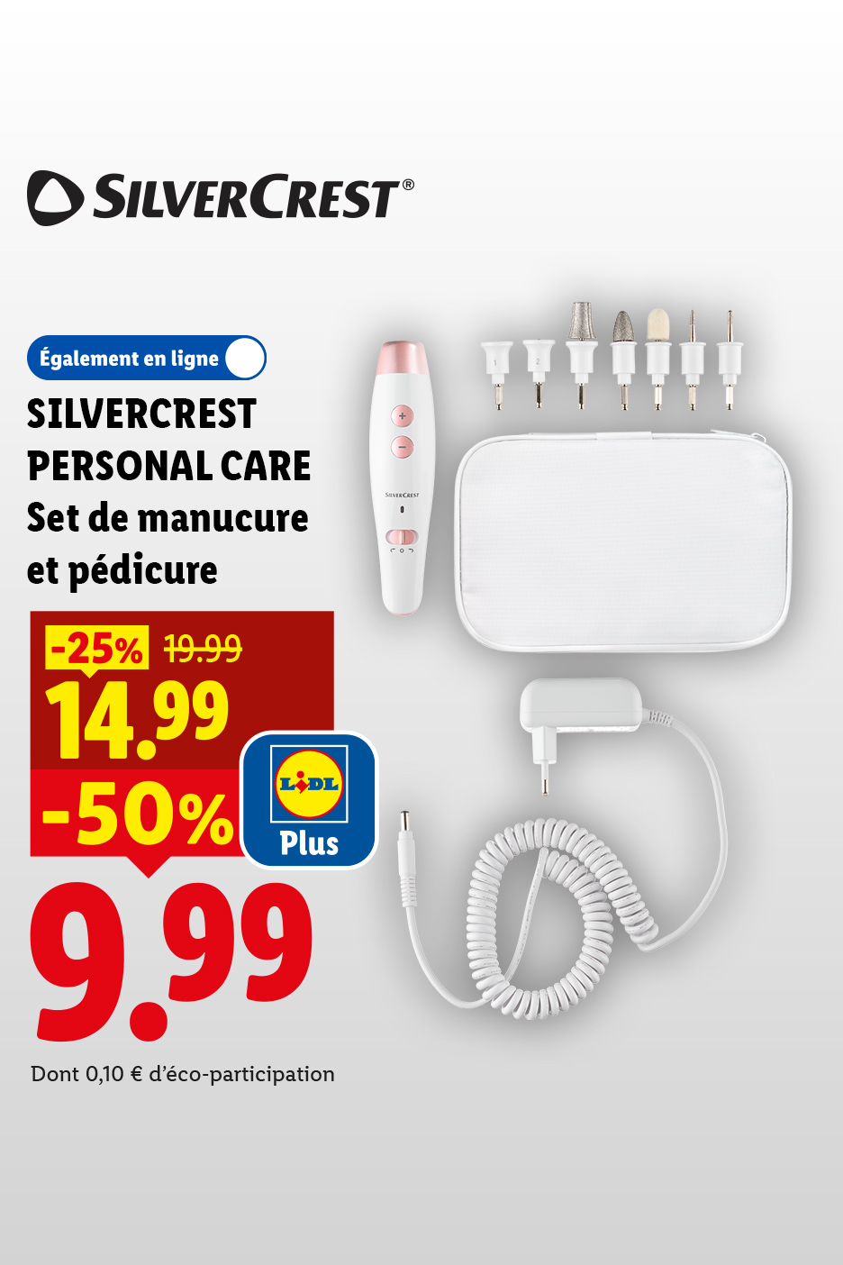 Set de manucure et pédicure avec accessoires, prix réduit à 9,99 €.