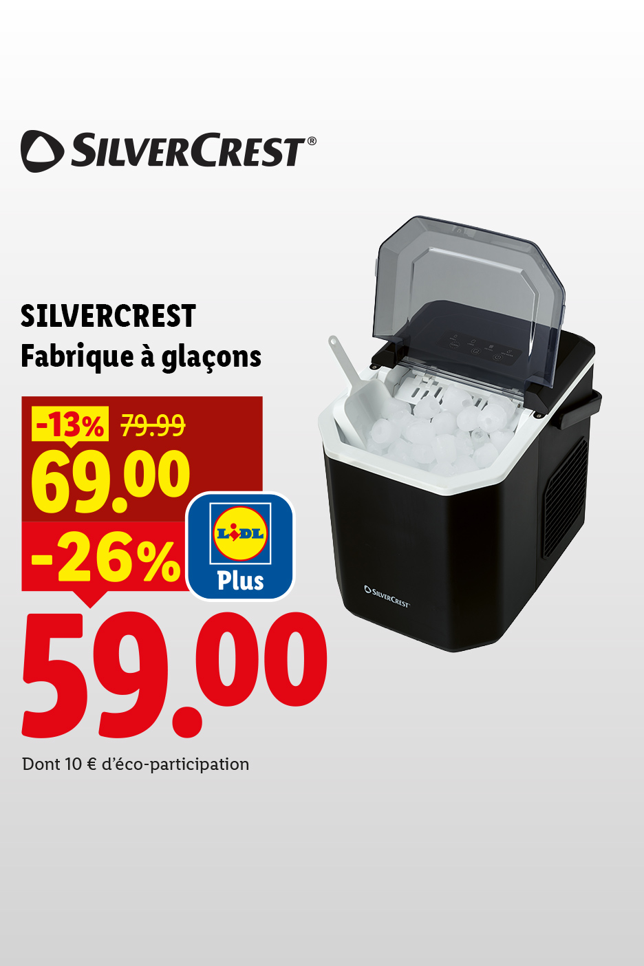Profitez de notre machine à glaçons avec une remise lidl plus de -26% au prix de 59€ au lieu de 69€.