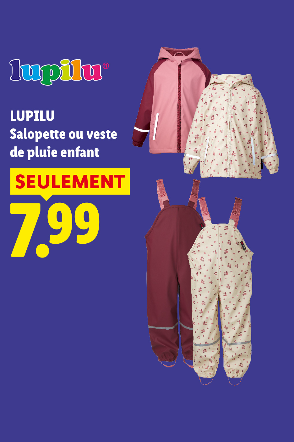 Salopette ou veste de pluie enfant à 7,99€ en supermarché