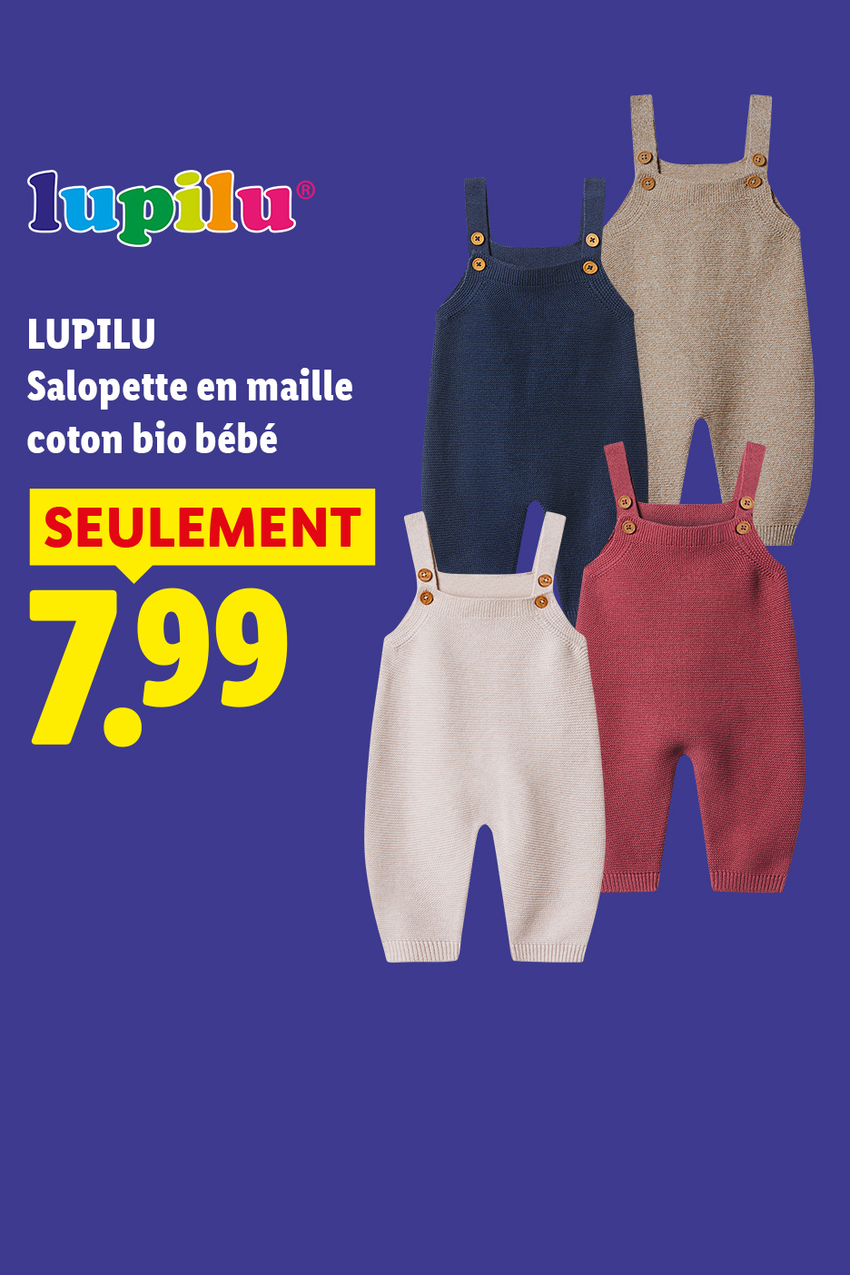 Salopettes en maille coton bio bébé à 7,99€ seulement en supermarché