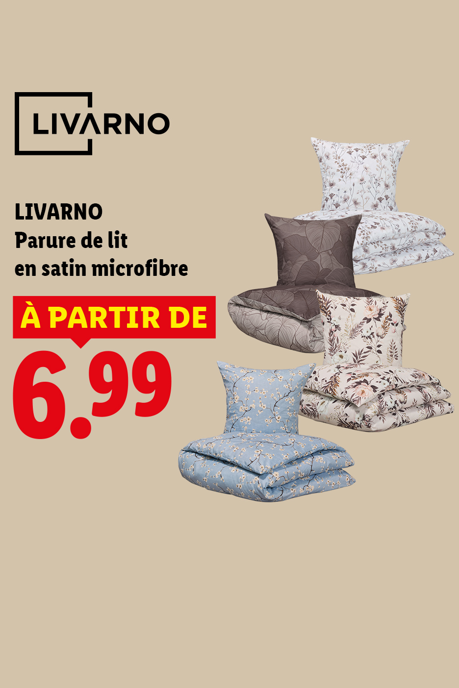 LIVARNO Parure de lit en satin microfibre à partir de 6,99€ selon les dimensions, disponible en supermarché