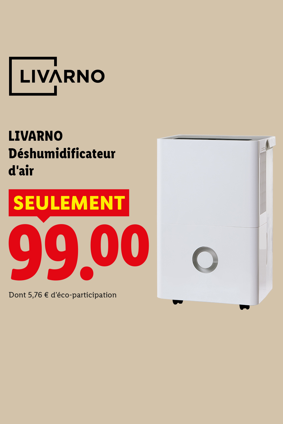 À partir du lundi 12/10, profitez de notre déshumidificateur d'air à 99€ seulement, chez Lidl !