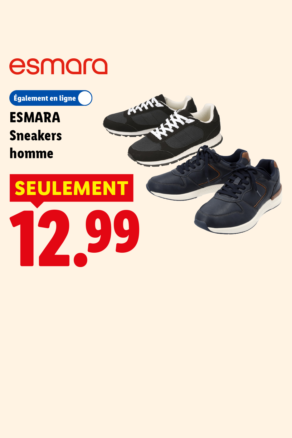 Sneakers homme à 12,99€ en supermarché et sur lidl.fr