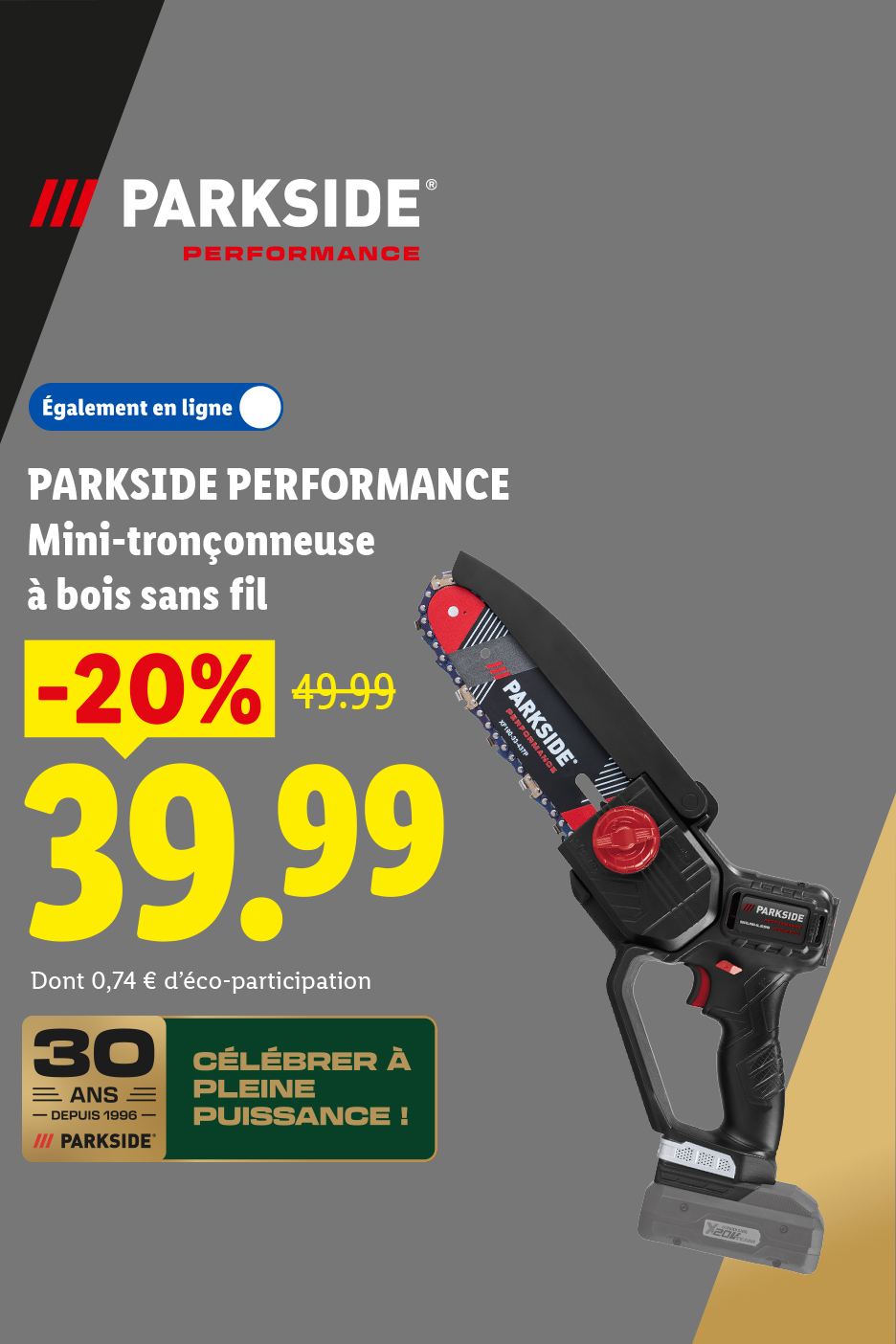 Mini-tronçonneuse à bois sans fil à 39,99 € au lieu de 49,99 € soit une réduction de -20% en supermarché et sur lidl.fr