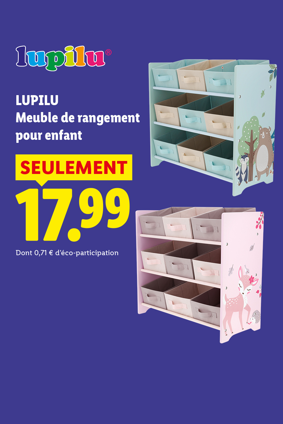 A partir du lundi 05/10, profitez de notre meuble de rangement pour enfant à 17,99€ seulement, uniquement chez Lidl !
