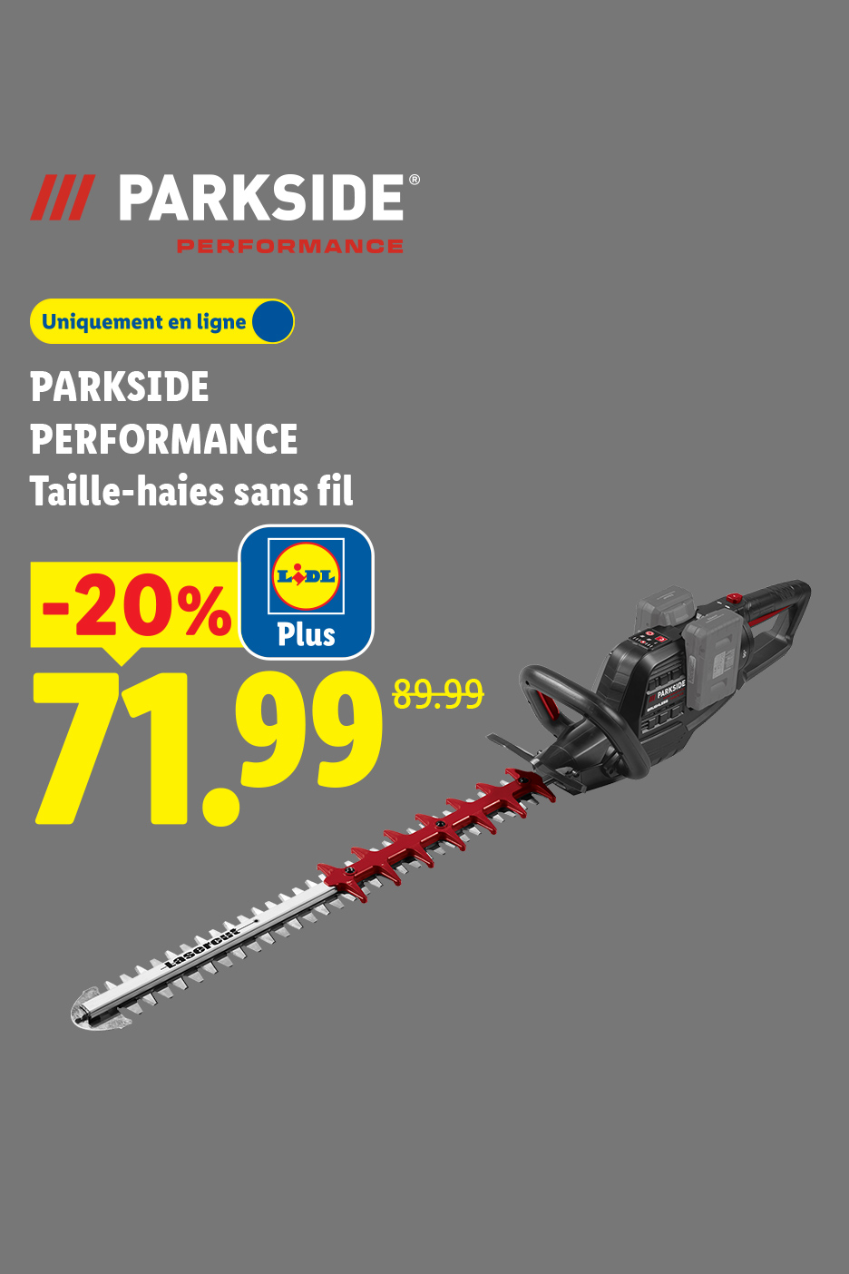 Taille-haie sans fil en promotion à 71,99€ au lieu de 89.99€ soit 20% de reduction avec Lidl Plus 