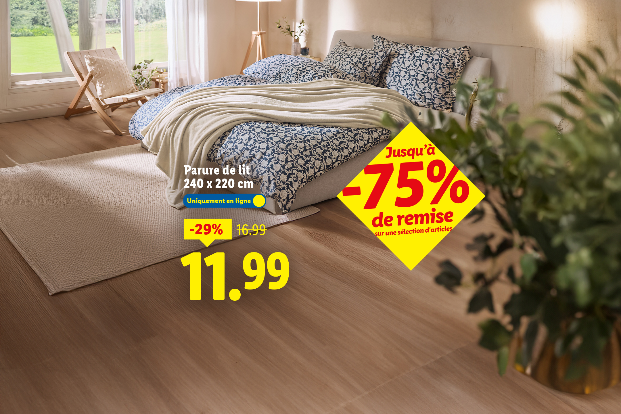 Parure de lit 240x220 cm à 11,99€ (-29%), avec jusqu'à -75% de remise sur une sélection d'articles.