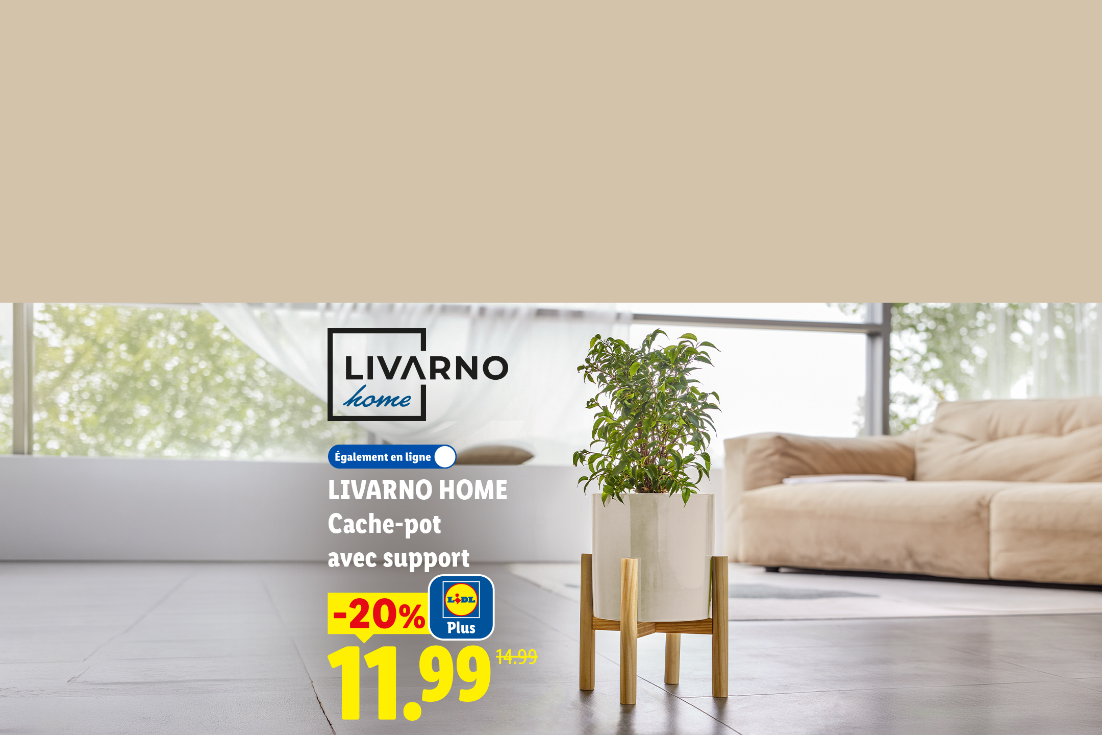 Cache-pot avec support, 20% de réduction, maintenant 11,99€ au lieu de 14,99€.