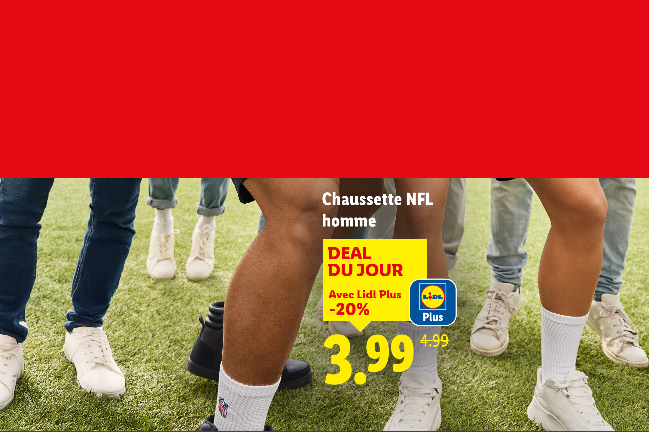 Offre du jour sur des chaussettes pour homme, avec une réduction de 20% pour les membres Lidl Plus, au prix de 3,99.