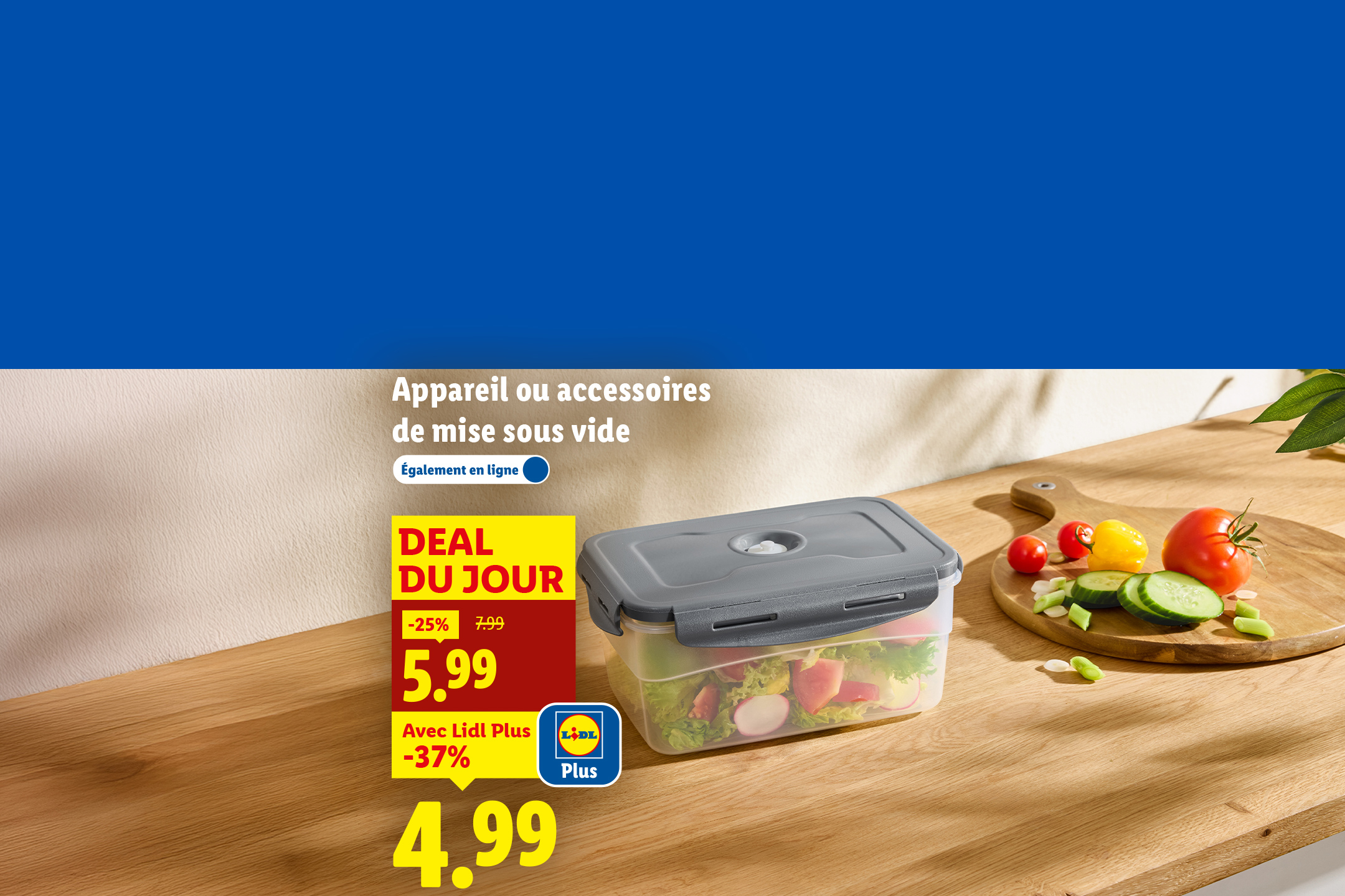 Appareil ou accessoires de mise sous vide, avec une boîte de conservation remplie de salade.