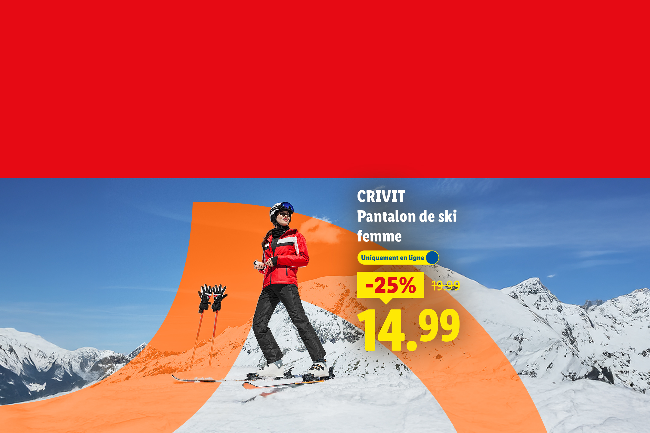 Pantalon de ski femme en promotion à 14,99€, avec une réduction de 25%.