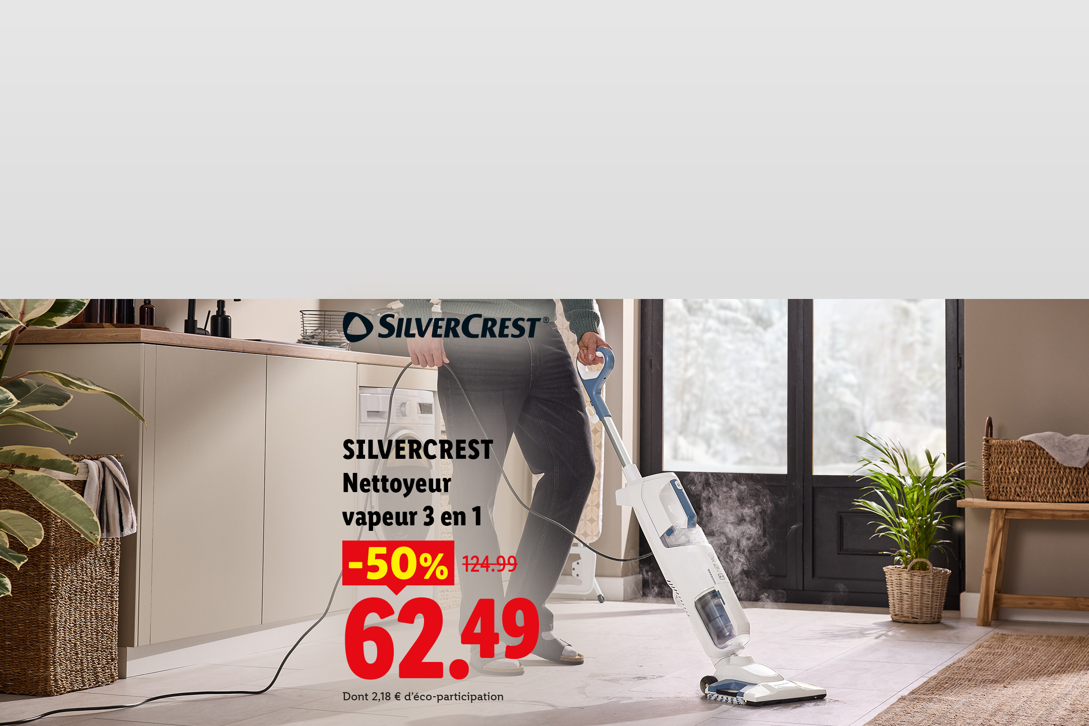 Un nettoyeur vapeur 3 en 1 en action, avec une réduction de 50% sur le prix.