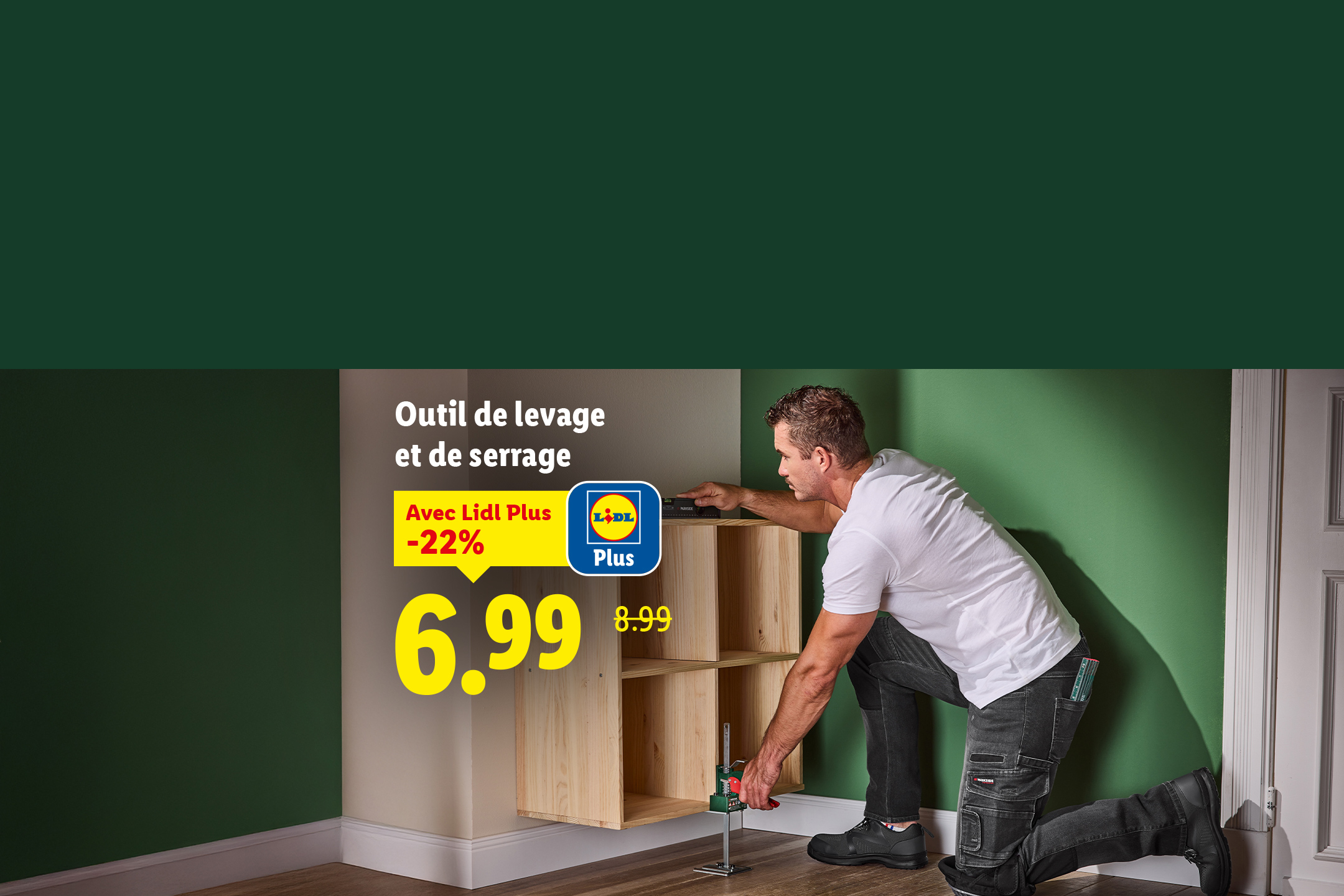 Outil de levage et de serrage à 6,99 € avec Lidl Plus, prix initial 8,99 €.