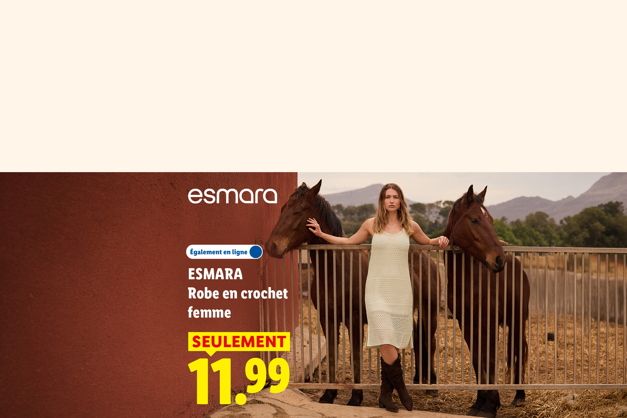 Robe en crochet pour femme, prix 11.99, également en ligne, avec des chevaux.