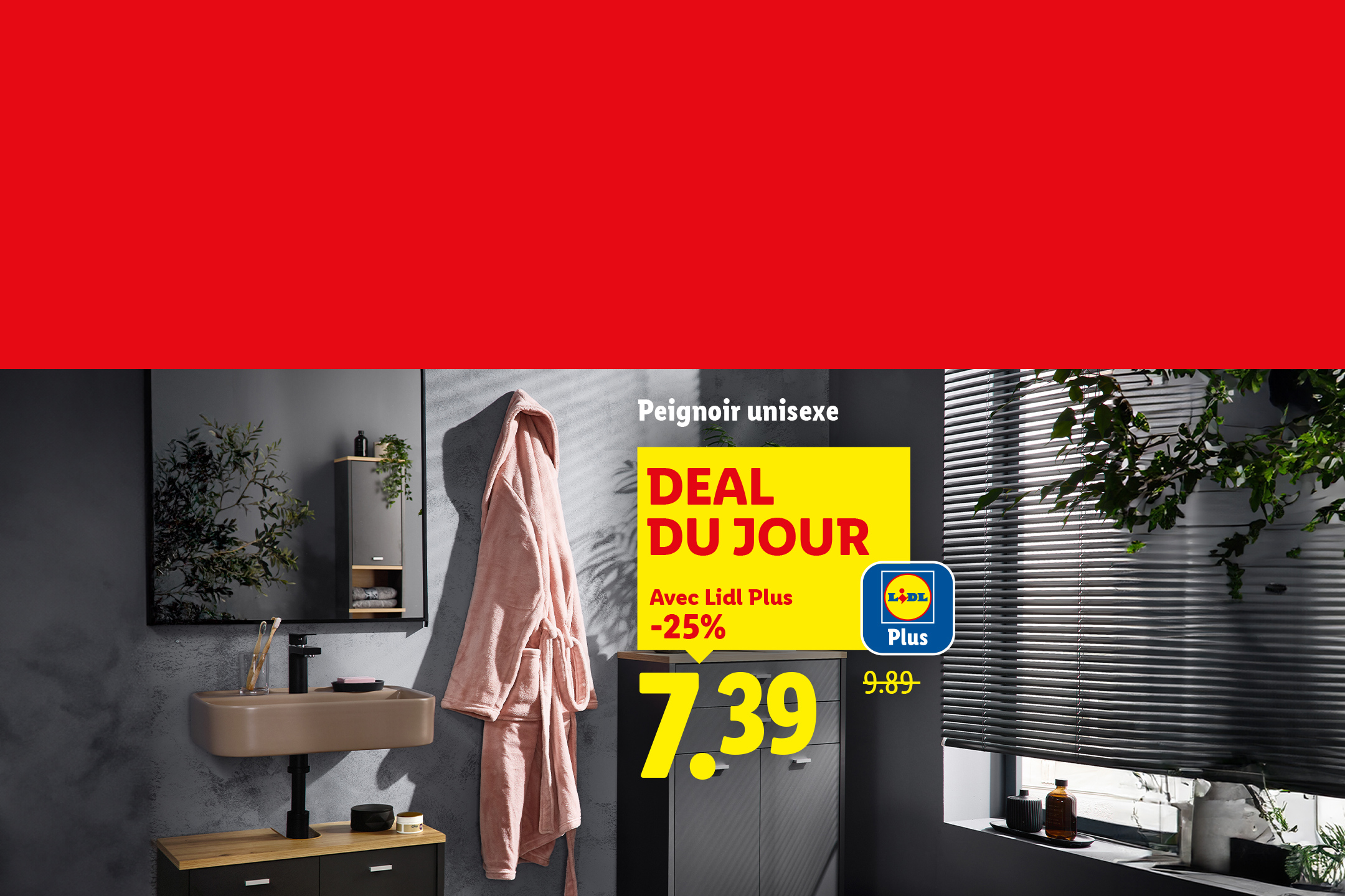Peignoir unisexe en promotion chez Lidl, affiché à 7,39€ avec Lidl Plus.