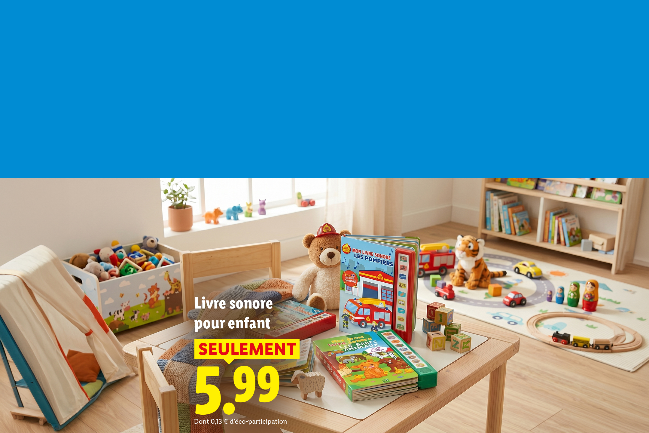 Un livre sonore pour enfant sur les pompiers et les animaux, au prix de 5,99 €.