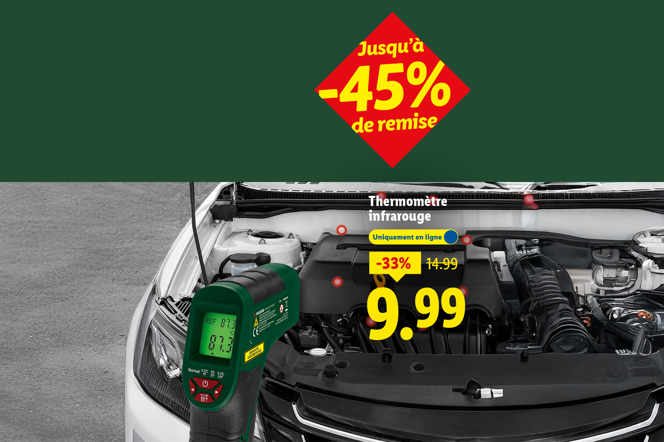 Thermomètre infrarouge en promotion à 9,99€, avec jusqu'à -45% de remise.