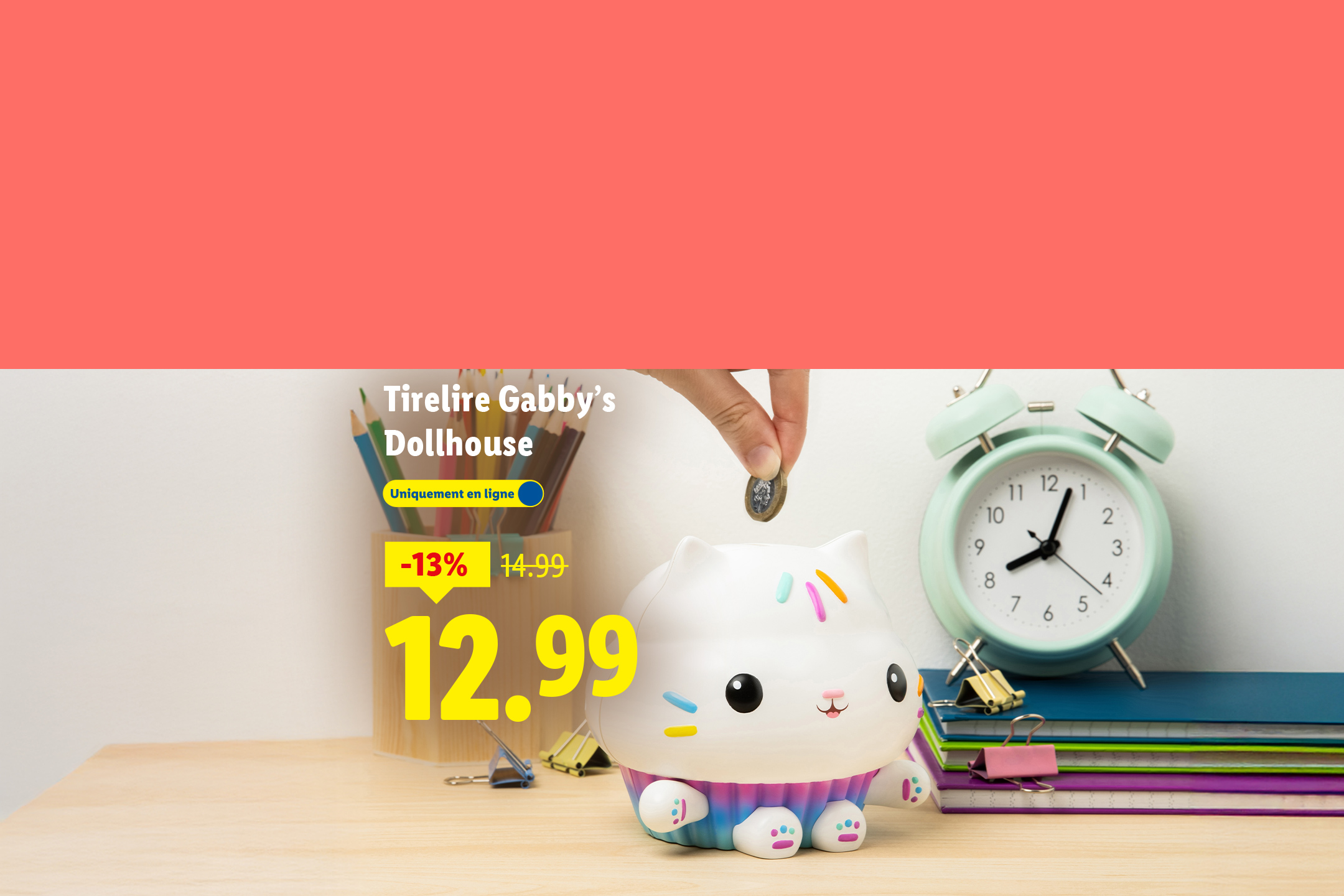 Tirelire Gabby's Dollhouse en forme de chat, avec une réduction de 13% à 12,99€.