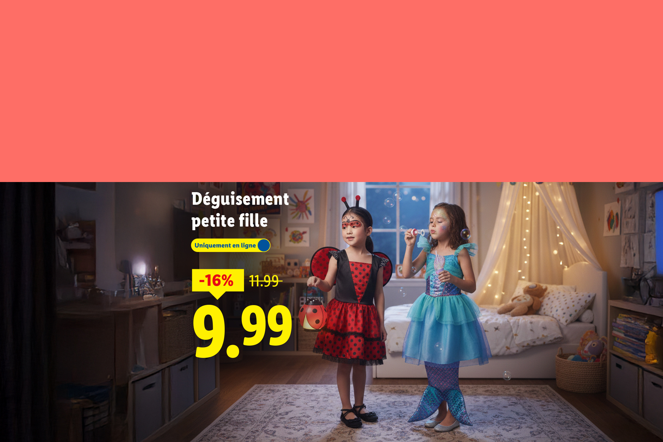 Déguisements pour petites filles : coccinelle et sirène, à 9,99€ (-16%) en ligne.