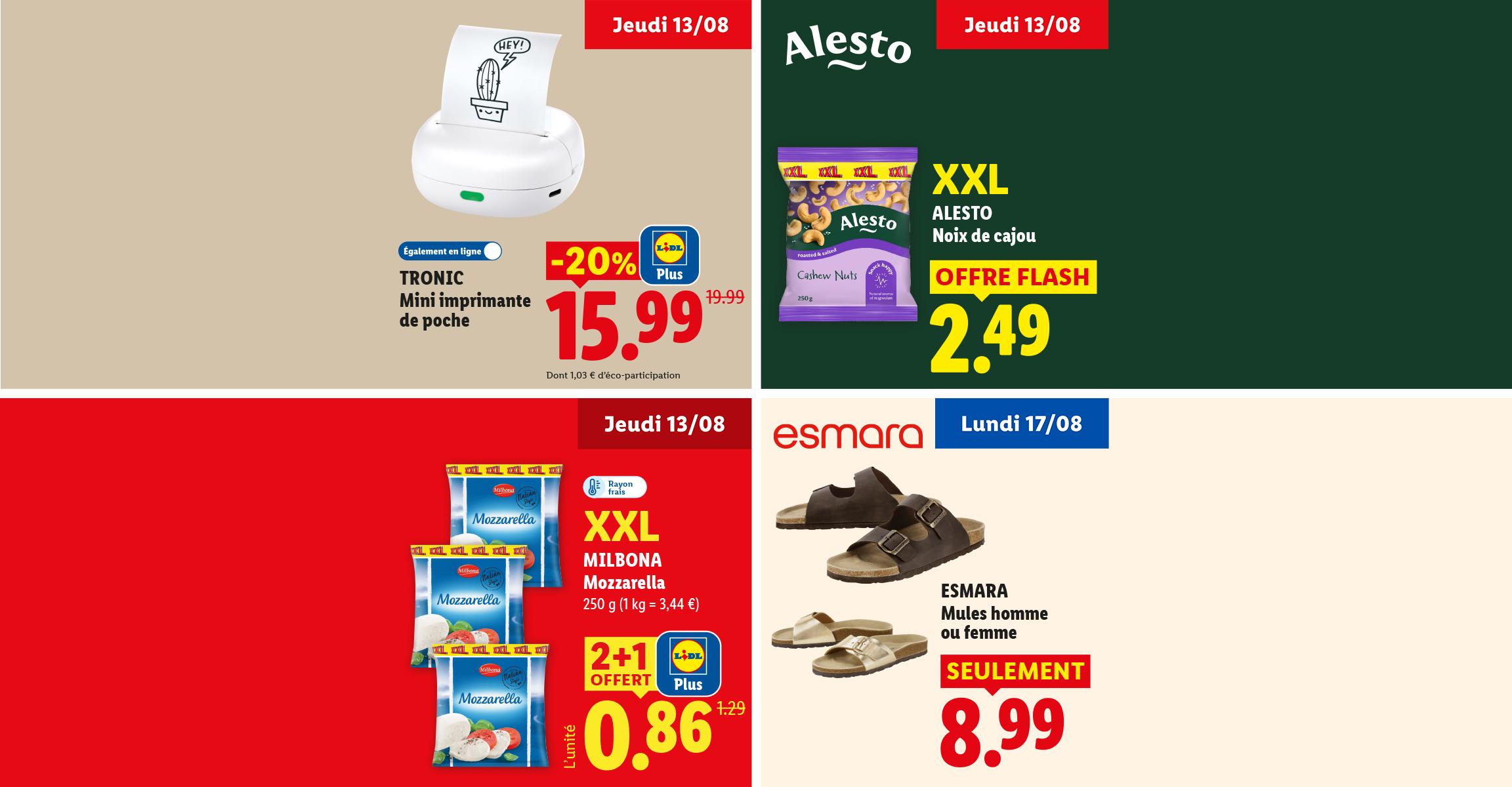 Une imprimante de poche, des noix de cajou, de la mozzarella et des mules pour homme ou femme.