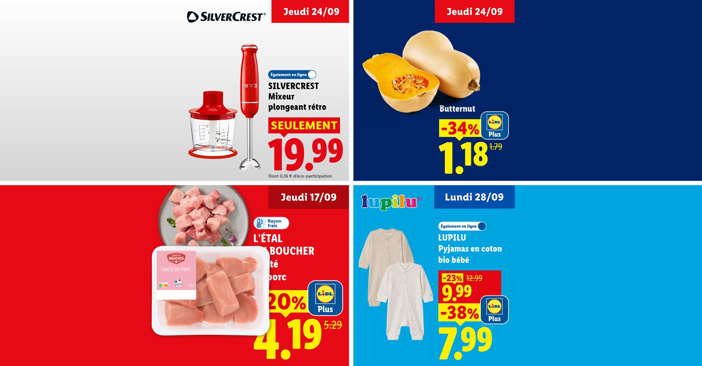Un mixeur plongeant rétro, une courge butternut, un sauté de porc et des pyjamas en coton bio bébé