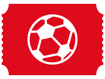 Billet de football rouge avec un ballon de football blanc au centre.