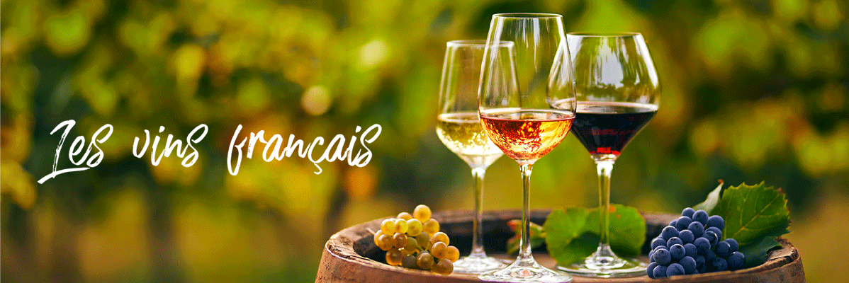 Vins français : blanc, rosé, rouge.