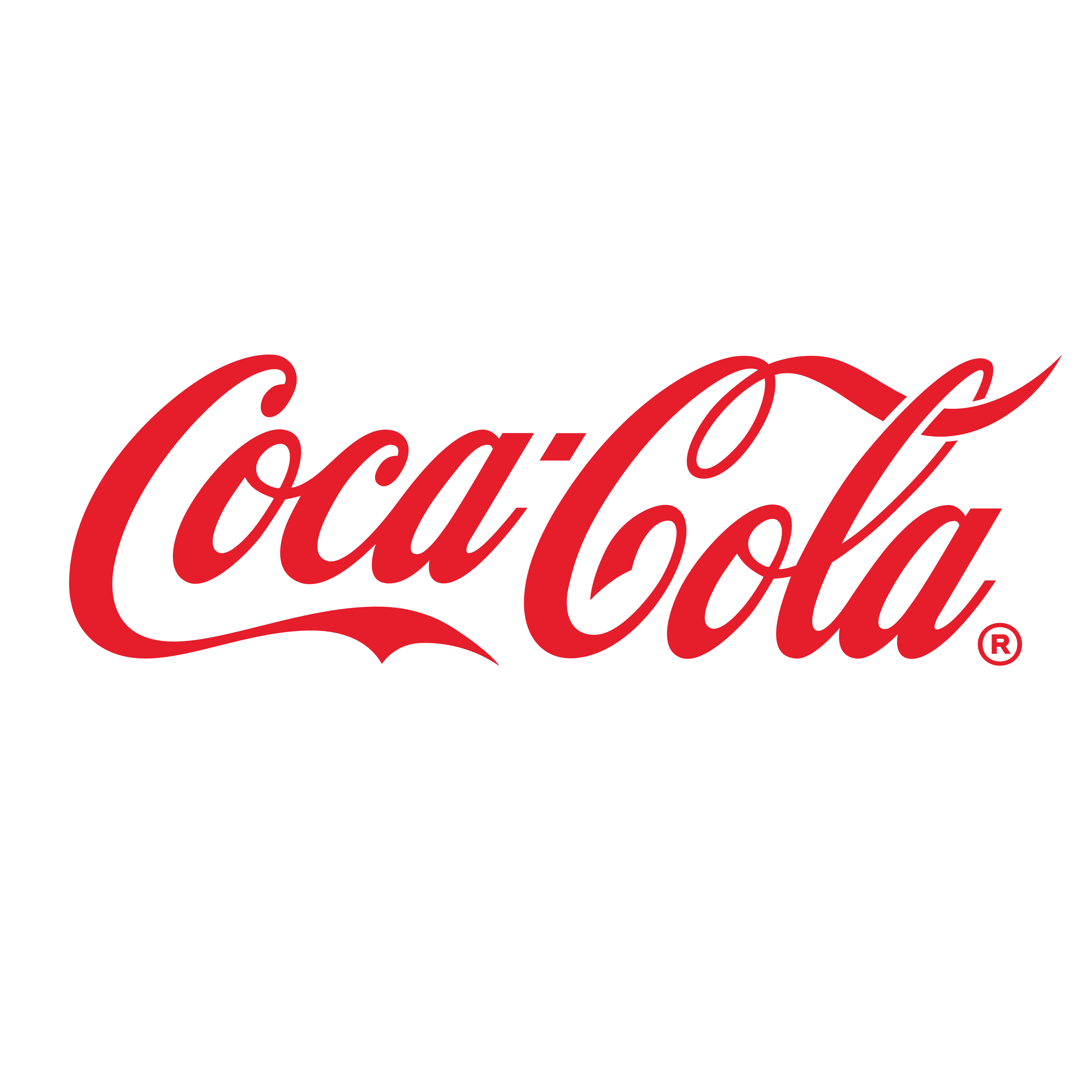 Logo de boisson gazeuse rouge sur fond noir.