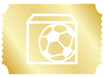 Billet doré avec un ballon de football dans une cage de but.